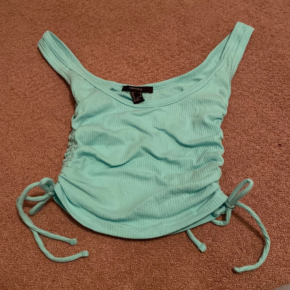 teal scrunched top